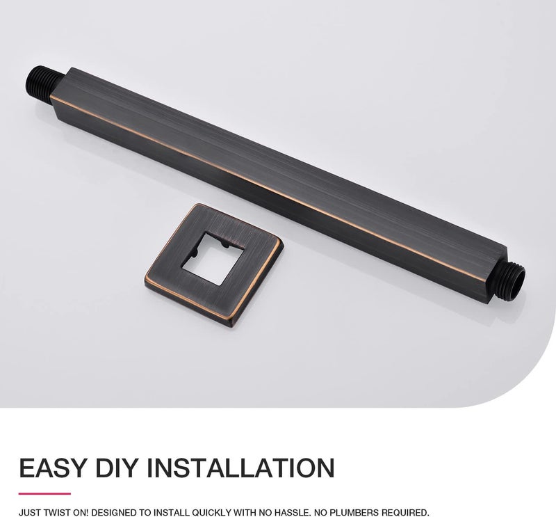 Square Shower Arm with Flange, 12 Inch Ceiling Mounted Extension Arm, Square Shaped Rainfall Shower Head Extender Arm, Oil Rubbed Bronze - Image 5