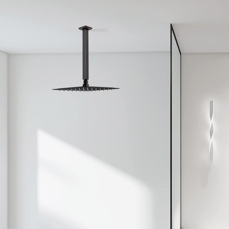 Square Shower Arm with Flange, 12 Inch Ceiling Mounted Extension Arm, Square Shaped Rainfall Shower Head Extender Arm, Oil Rubbed Bronze - Image 1