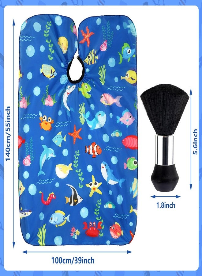 FEBSNOW Ocean Animal Kids Hair Cutting Cape, Professional Barber Cape and Neck Duster Brush Cartoon Hairdresser Apron with Adjustable Closure for Children Salon Barber Supplies for Kids & Adults - Image 2