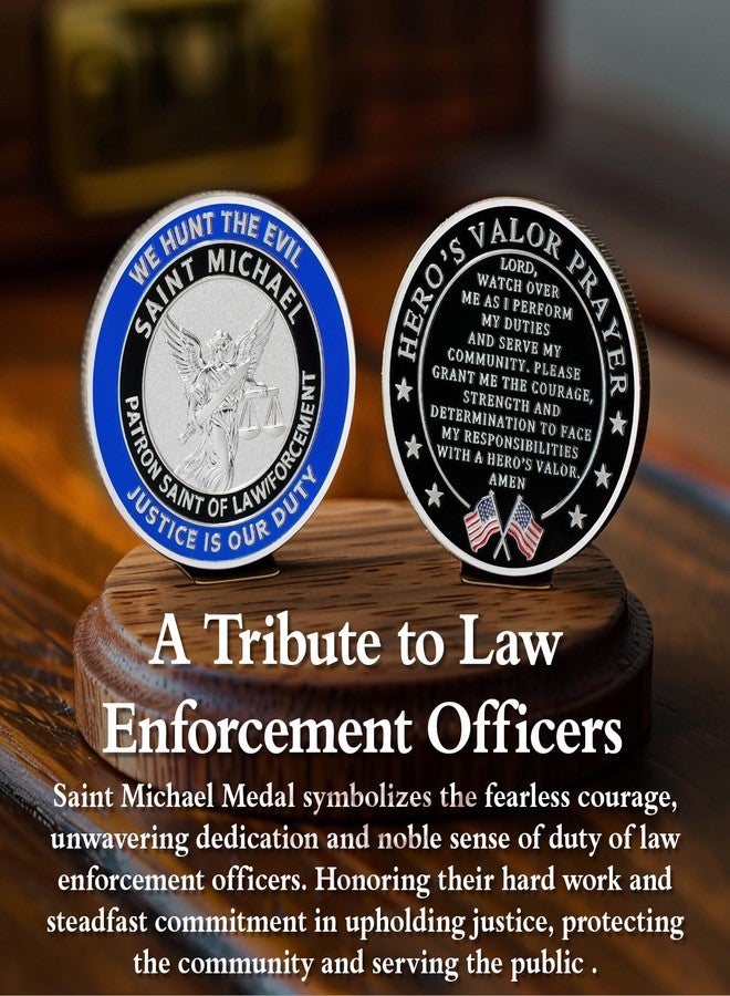 ASmileIndeep St Michael Challenge Coin - Saint Michael Law Enforcement Prayer Coin Police Officers Commemorative Coin - Guardian Angel Protector Thin Blue Line Law Enforcement Souvenir Gift - Image 4
