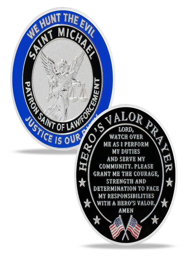 ASmileIndeep St Michael Challenge Coin - Saint Michael Law Enforcement Prayer Coin Police Officers Commemorative Coin - Guardian Angel Protector Thin Blue Line Law Enforcement Souvenir Gift - Image 1