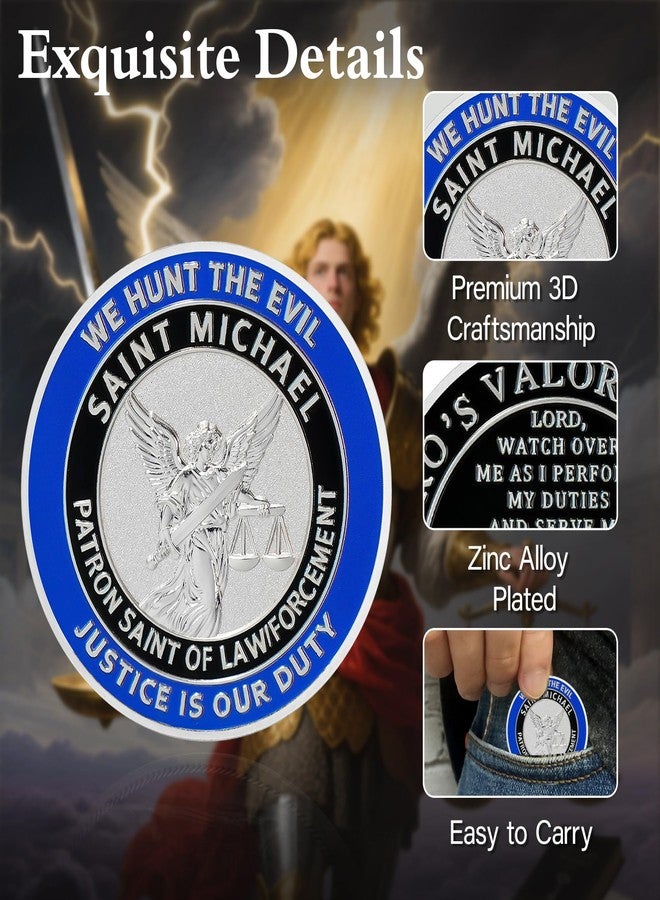 ASmileIndeep St Michael Challenge Coin - Saint Michael Law Enforcement Prayer Coin Police Officers Commemorative Coin - Guardian Angel Protector Thin Blue Line Law Enforcement Souvenir Gift - Image 3
