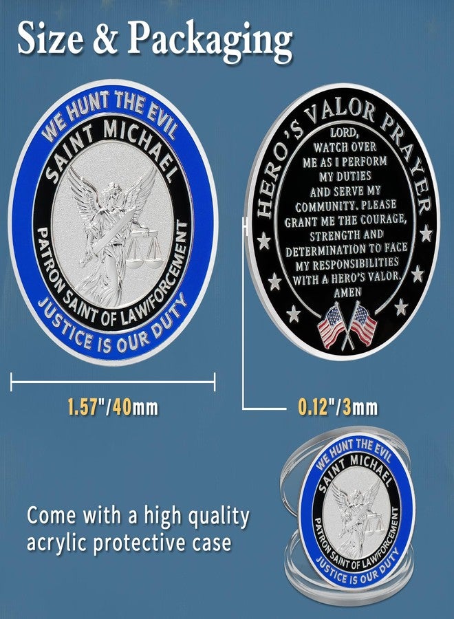 ASmileIndeep St Michael Challenge Coin - Saint Michael Law Enforcement Prayer Coin Police Officers Commemorative Coin - Guardian Angel Protector Thin Blue Line Law Enforcement Souvenir Gift - Image 5