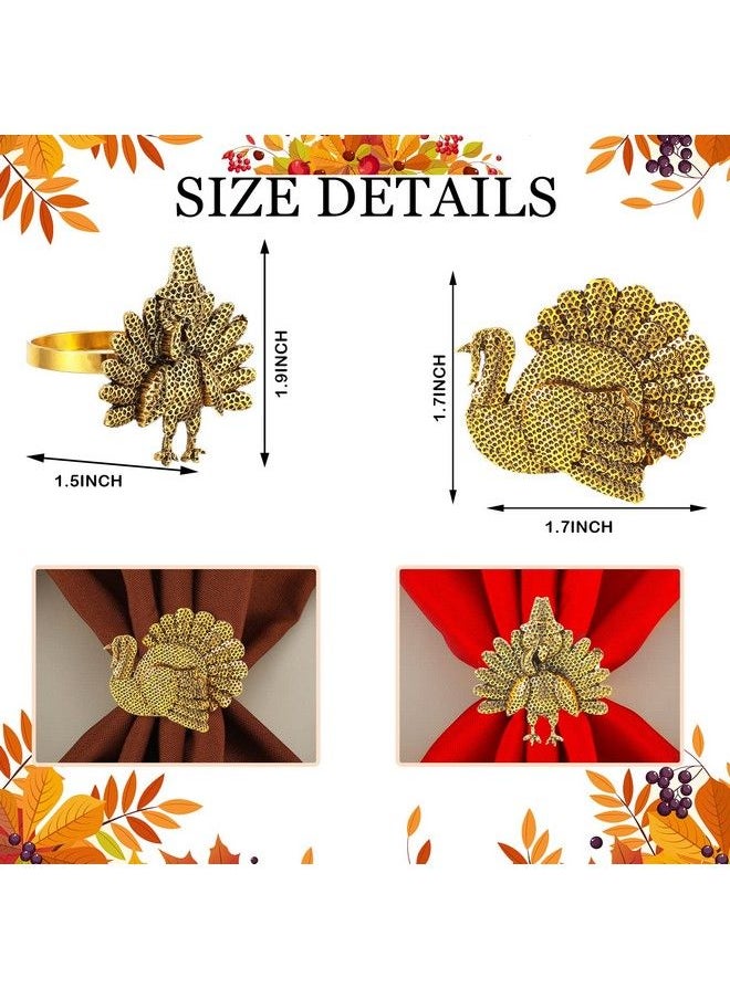 eBoot 16 Pcs Fall Thanksgiving Napkin Ring Set 8 Pcs Napkin Rings And 8 Pcs Washable Thanksgiving Dinner Napkins For Fall Party Holiday Kitchen Table Decoration For Autumn Party Supplies Decor (Turkey)  - Image 3