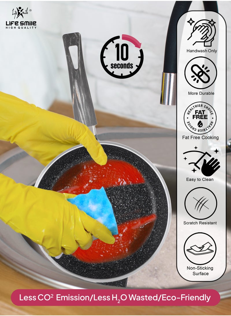 Life Smile - LIFE SMILE Deep Frying Pan 24cm (2.4 Liters) With Lid - Multi Layer Granite Coating Non Stick Fry Pan | Heat Resistant Handle With Hanging Loop | Oven Safe (Black) - Image 1