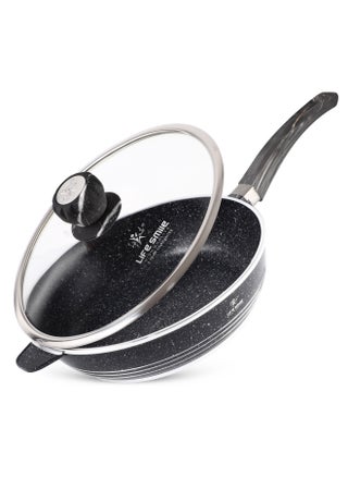 LIFE SMILE Deep Frying Pan 24cm (2.4 Liters) With Lid - Multi Layer Granite Coating Non Stick Fry Pan | Heat Resistant Handle With Hanging Loop | Oven Safe (Black) - pzsku/Z22BAD0E854F71B947F4FZ/45/_/1739789464/e38f45f6-e775-4aac-b4c9-acfe61fa25c0