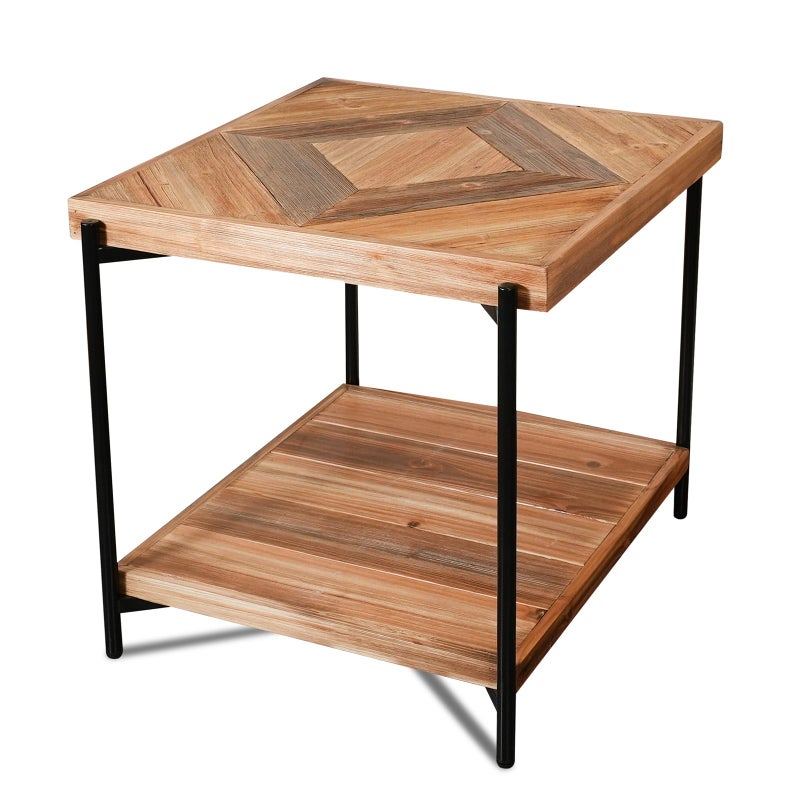 CONSDAN StoneCreek Solid Fir Wood Side Table - Metal Frame, 2-Tier End Table for Living Room/Bedroom/Office, 23" Square Night Stand, Accent Table - Image 1