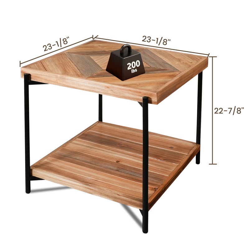 CONSDAN StoneCreek Solid Fir Wood Side Table - Metal Frame, 2-Tier End Table for Living Room/Bedroom/Office, 23" Square Night Stand, Accent Table - Image 3