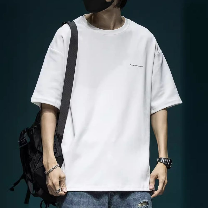 American Heavyweight Pure Color Short-Sleeved T-Shirt Men's Loose Large Size Summer Bottoming Shirt Versatile Men's Ice Silk T-Shirt Top - Image 3