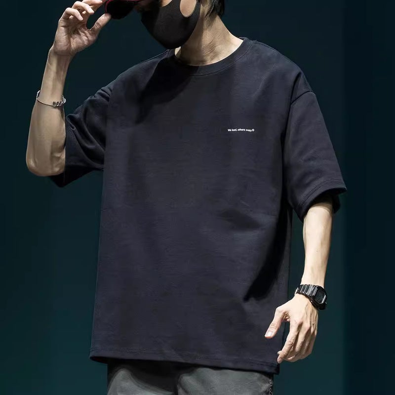 American Heavyweight Pure Color Short-Sleeved T-Shirt Men's Loose Large Size Summer Bottoming Shirt Versatile Men's Ice Silk T-Shirt Top - Image 4