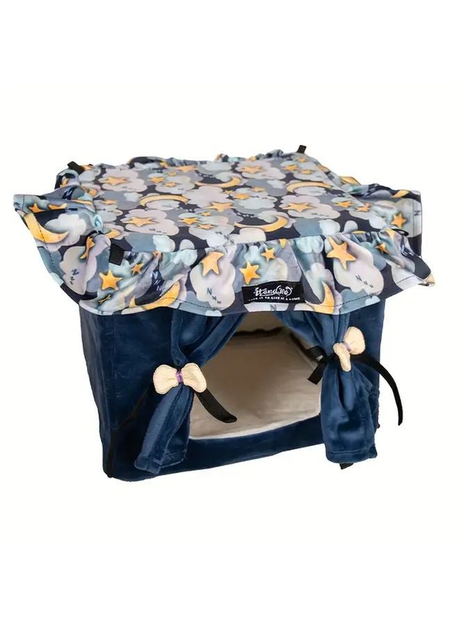 Starry Sky Blue Small Pet House Cozy Hamster Hideout Rabbit Hedgehog Bearded Dragon Nest - Image 1