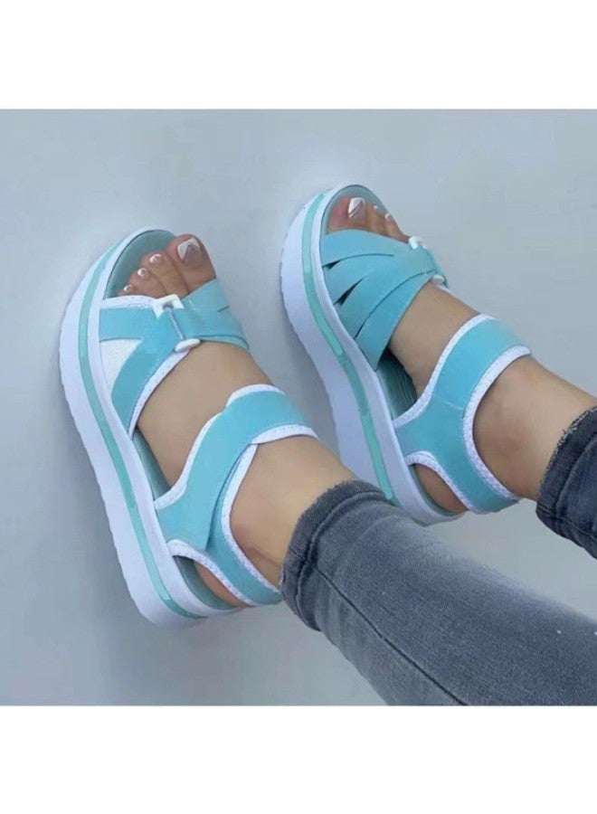 Women's Shoes New Style European And American Large Size Thick-soled Sandals Women's Flat-soled Velcro Women's Beach Sandals
