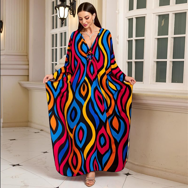 IMAGEKOPE Kaftan Dresses for Women Plus Size V-Neck Moo Moos Batwing Kaftan Beach Dress Bathing Suit Cover-Up Loungewear - Image 5