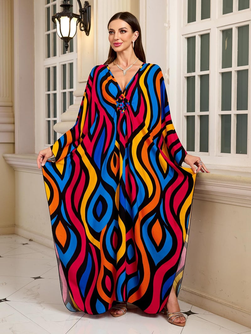IMAGEKOPE Kaftan Dresses for Women Plus Size V-Neck Moo Moos Batwing Kaftan Beach Dress Bathing Suit Cover-Up Loungewear - Image 3