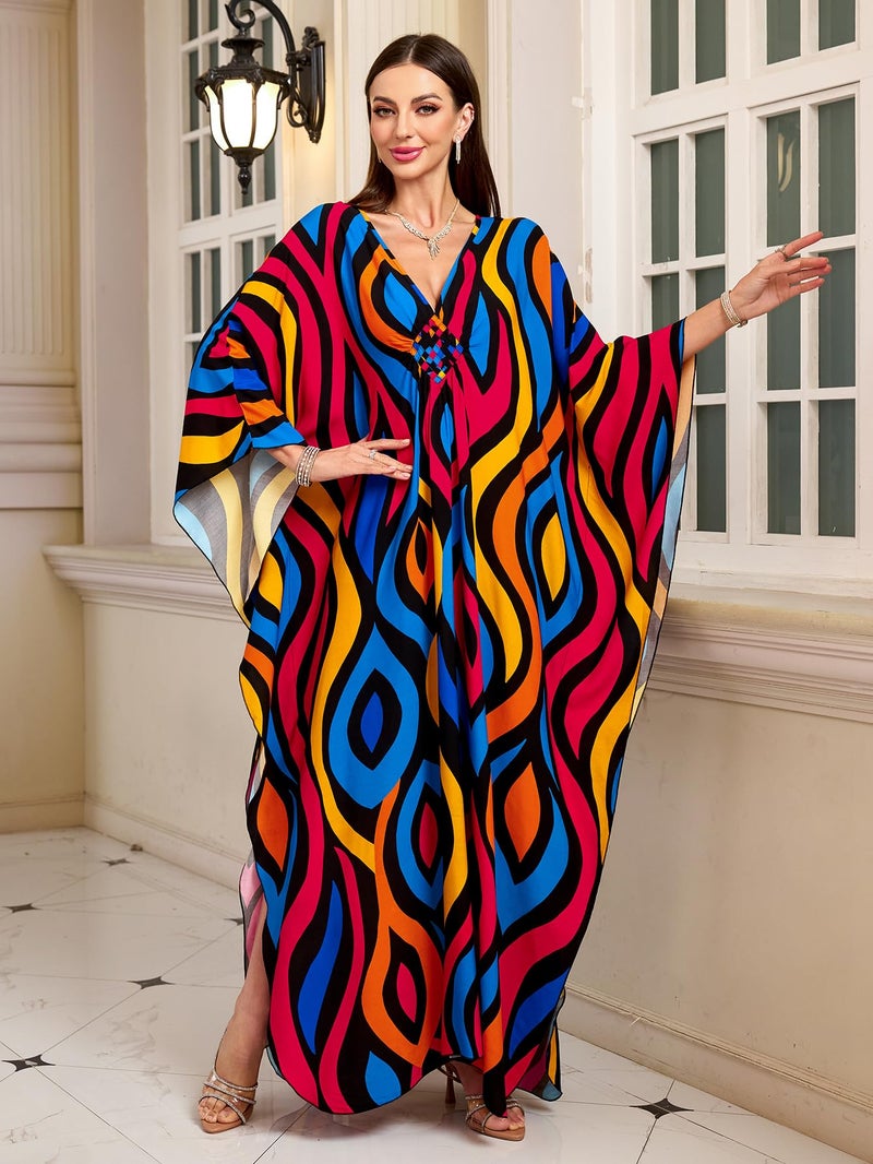 IMAGEKOPE Kaftan Dresses for Women Plus Size V-Neck Moo Moos Batwing Kaftan Beach Dress Bathing Suit Cover-Up Loungewear - Image 4