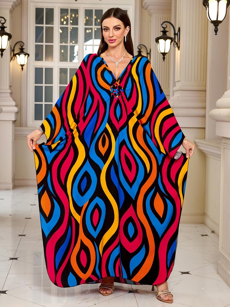 IMAGEKOPE Kaftan Dresses for Women Plus Size V-Neck Moo Moos Batwing Kaftan Beach Dress Bathing Suit Cover-Up Loungewear - Image 2
