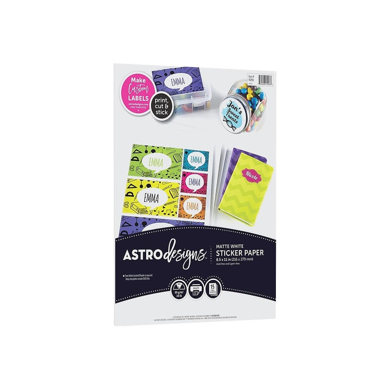 Astrobrights Astrodesigns Sticker Paper, 8.5"x11", 24lb/89gsm, White, 15 Sheets (91296-02) - Image 5