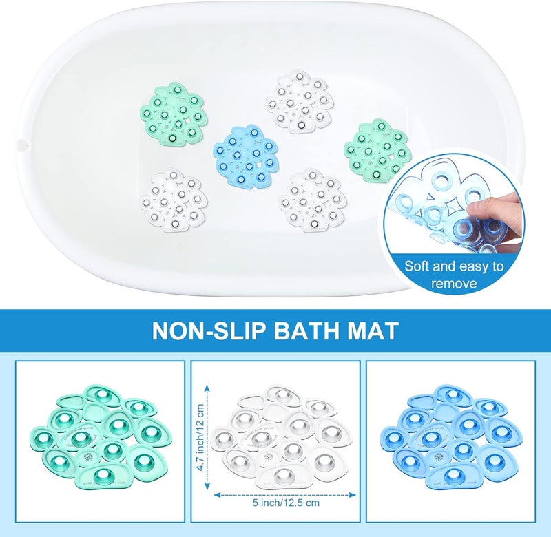 Riakrum 12 Counts Pebble Bath Treads Bathtub Non Slip Stickers Pebble Bath Mat Non Slip Bath Tub and Shower Mat with Suction Cups, Machine Washable - Image 3