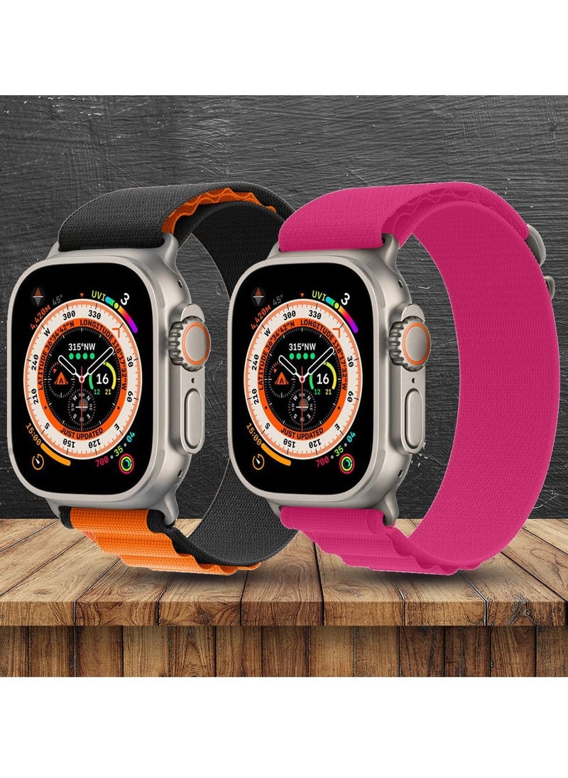 CATANES - 2 Pack For Apple Watch Band 49mm 45mm 44mm 42mm Alpine Loop Band Women Men Adjustable with Metal G-Hook Strap for iWatch Ultra Series SE 8/7/6/5/4/3/2/1 Dark Pink/Black Orange - Image 1