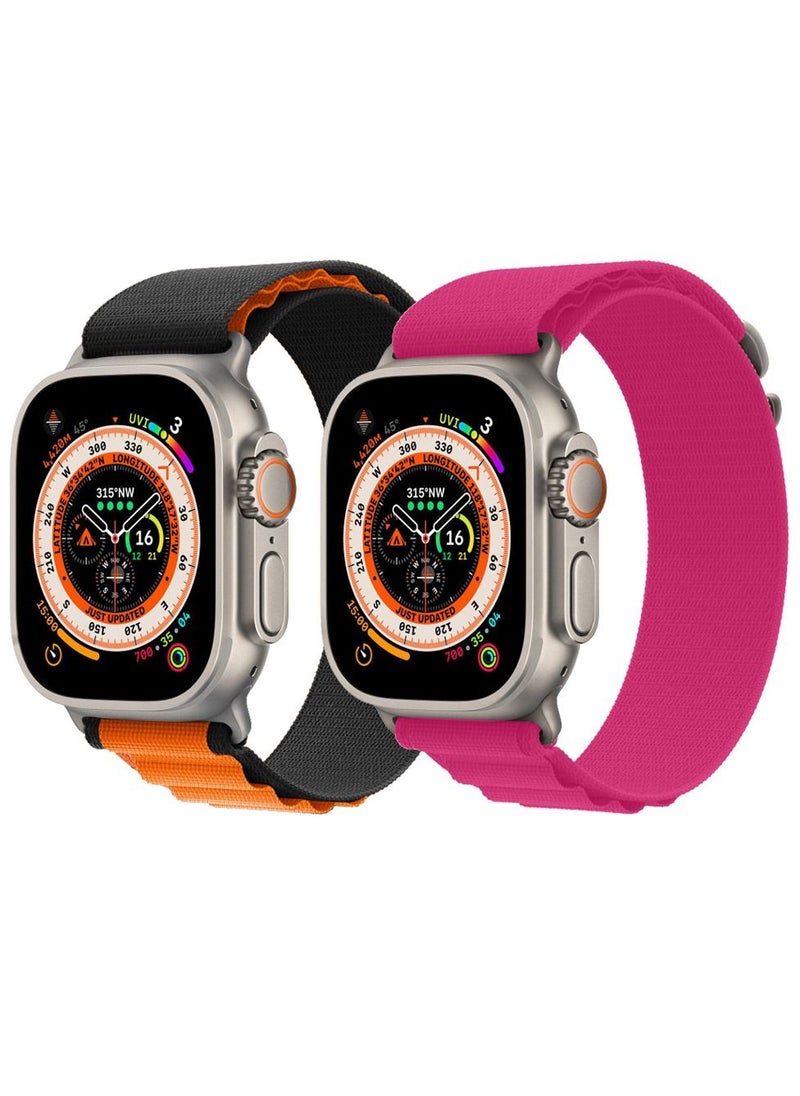 CATANES - 2 Pack For Apple Watch Band 49mm 45mm 44mm 42mm Alpine Loop Band Women Men Adjustable with Metal G-Hook Strap for iWatch Ultra Series SE 8/7/6/5/4/3/2/1 Dark Pink/Black Orange - Image 1