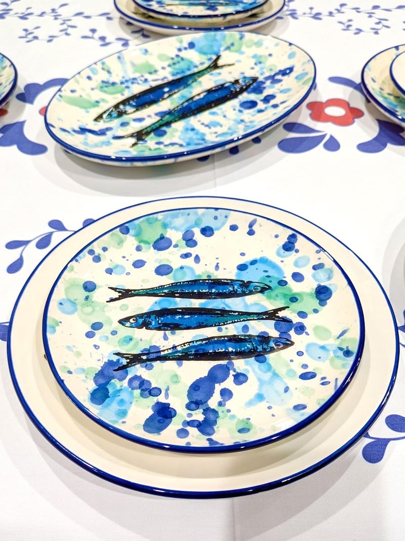 Portuguese Pottery Ceramic Dessert Plate Made in Portugal  Splash Sardines 4 95 inches Blue White Green 02001201 - Image 2