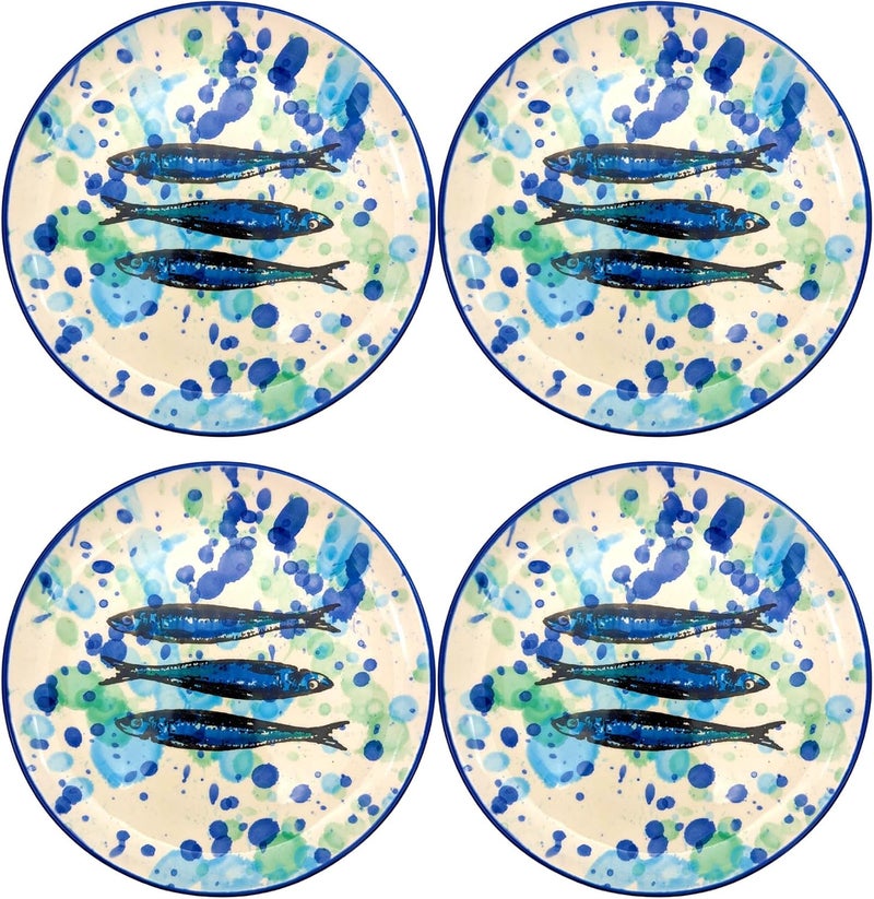 Portuguese Pottery Ceramic Dessert Plate Made in Portugal  Splash Sardines 4 95 inches Blue White Green 02001201 - Image 1
