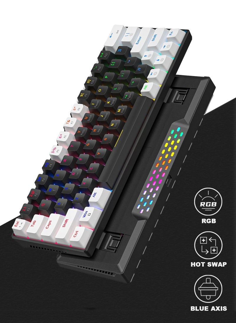 زيجفريند لوحة مفاتيح ألعاب سلكية 60%، لوحة مفاتيح ألعاب غشائية صغيرة بإضاءة خلفية RGB 20، فائقة الصغر، مقاومة للماء، مناسبة لأجهزة الكمبيوتر/الماك/اللاب توب/ويندوز، سهلة الحمل في رحلات العمل، لون أبيض وأسود - Image 1