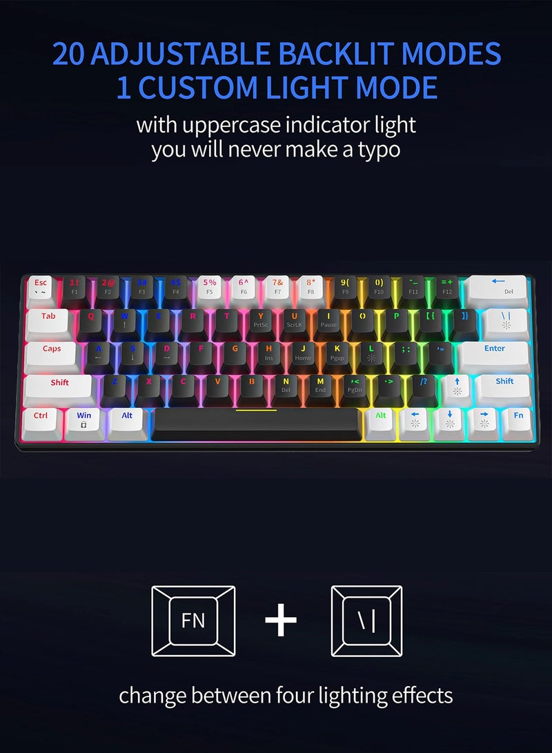 زيجفريند لوحة مفاتيح ألعاب سلكية 60%، لوحة مفاتيح ألعاب غشائية صغيرة بإضاءة خلفية RGB 20، فائقة الصغر، مقاومة للماء، مناسبة لأجهزة الكمبيوتر/الماك/اللاب توب/ويندوز، سهلة الحمل في رحلات العمل، لون أبيض وأسود - Image 4