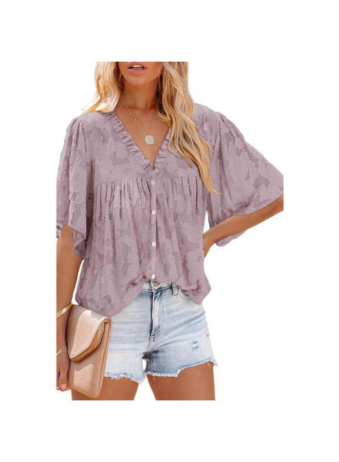VUELO Summer New V-neck Cardigan Half Sleeve Chiffon Shirt European And American Women's Fashion Solid Color Top Women