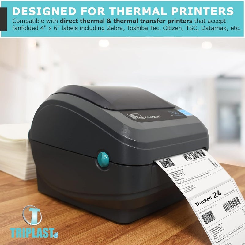 Triplast 250 x White Fanfold Thermal Printer Labels (4x6 inch / 102x152mm) - for Printing All Courier Shipping Labels - Compatible with Thermal Transfer & Direct Thermal Printers - Image 2