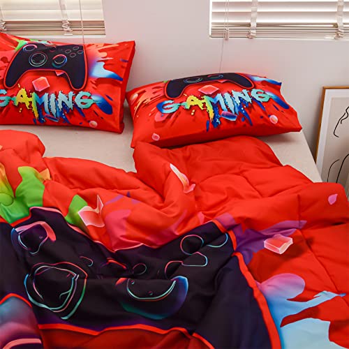 Aimuan Gaming Comforter Sets for Boys Kids Bedding Sets Video Games Console Action Buttons Novelty Colorful Game Gamepad Controller Modern Gamer Room Decor Home Quilt Set (Twin, Red) - Image 4