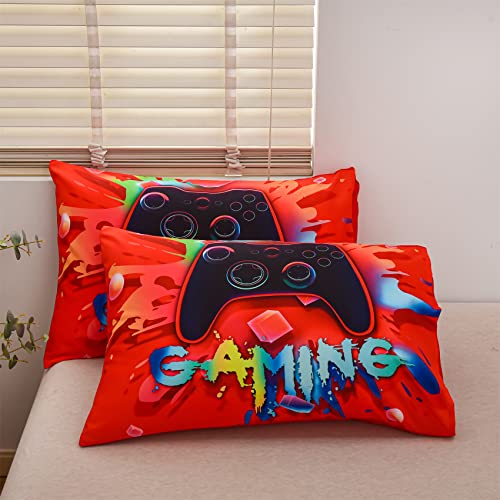 Aimuan Gaming Comforter Sets for Boys Kids Bedding Sets Video Games Console Action Buttons Novelty Colorful Game Gamepad Controller Modern Gamer Room Decor Home Quilt Set (Twin, Red) - Image 5