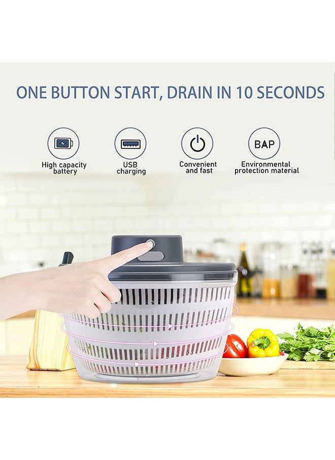 Arabest Electric Salad Spinner, Automatic Salad Rotator, Rechargeable Lettuce Spinner, Quick Drying Vegetable Fruit Lettuce Dryer Spinner, 4L, With Bpa Free Bowl (Grey)  - Image 3
