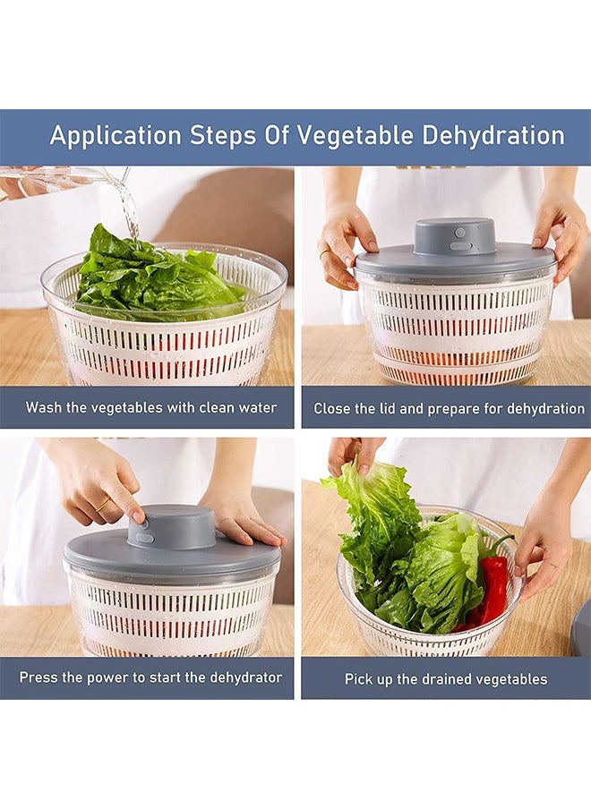 Arabest Electric Salad Spinner, Automatic Salad Rotator, Rechargeable Lettuce Spinner, Quick Drying Vegetable Fruit Lettuce Dryer Spinner, 4L, With Bpa Free Bowl (Grey)  - Image 2