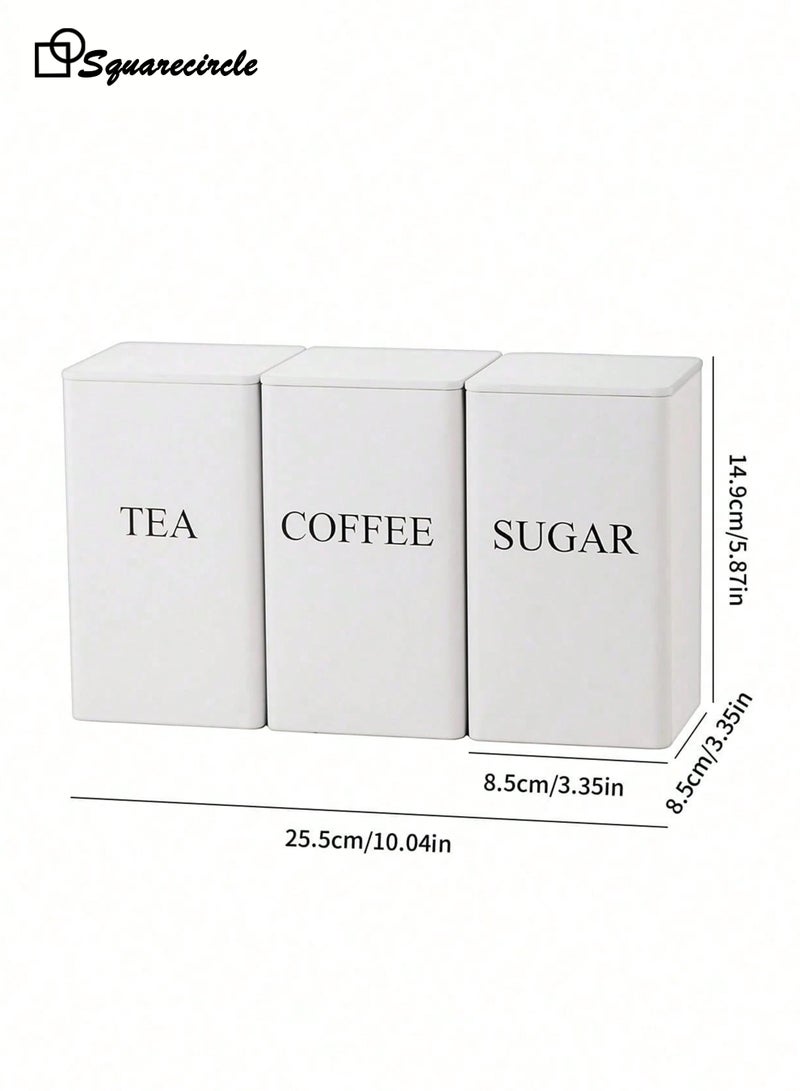 Squarecircle Coffee Tea Sugar Storage Canister Set – 3PCS Kitchen Storage Jars with Bamboo Lids, Modern Countertop Organizer（WHITE） - Image 5