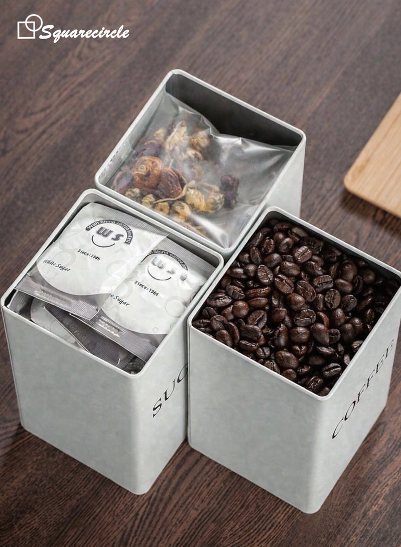 Squarecircle Coffee Tea Sugar Storage Canister Set – 3PCS Kitchen Storage Jars with Bamboo Lids, Modern Countertop Organizer（WHITE） - Image 2