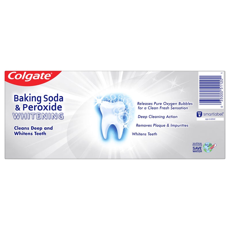 Colgate معجون أسنان كولجيت بصودا الخبز والبيروكسيد - يبيض الأسنان ويحارب التسوس ويزيل البقع، بنكهة النعناع المنعش، 6 أونصة (عبوة من قطعتين) - Image 2