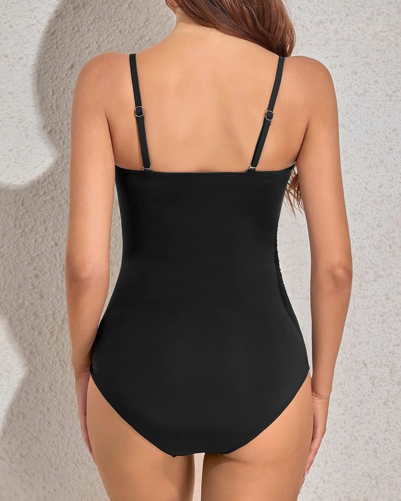 Yonique Womens Strapless One Piece Swimsuit Tummy Control Bandeau Bathing Suits Slimming Twist Front Swimwear Black L - Image 4