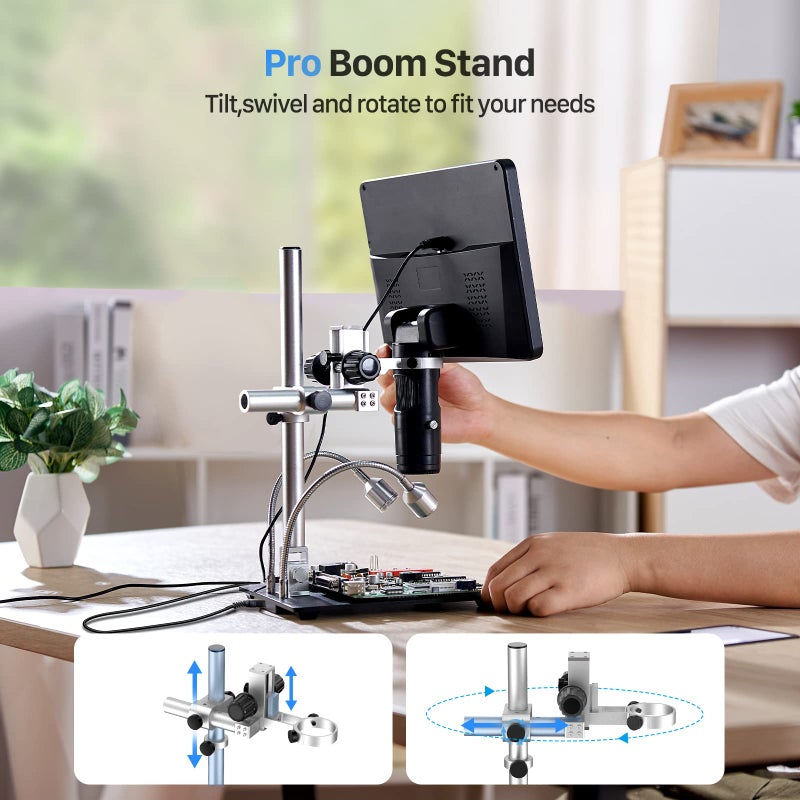 TOMLOV DM602 Pro 10.1" HDMI Digital Microscope 2000x, Pro Boom Arm Stand, LCD Soldering Microscope with 3 Lens, Adults Microscope for Electronics Repair, Coin Microscope Ring Light, PC Compatible, 64G - Image 2