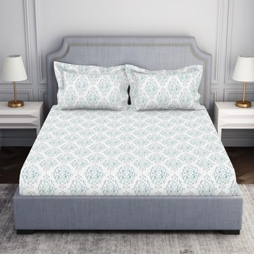 Welspun 132 Tc 100% Cotton Bedsheet for Double Bed with 2 Pillow Cover | Breathable & Soft King Size Bedsheet | (108 X 108 Inch) - Light Green| Serene - Image 1