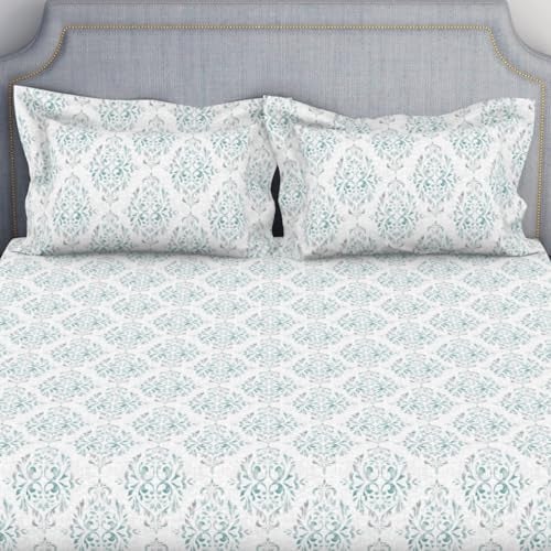 Welspun 132 Tc 100% Cotton Bedsheet for Double Bed with 2 Pillow Cover | Breathable & Soft King Size Bedsheet | (108 X 108 Inch) - Light Green| Serene - Image 4