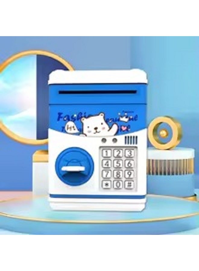 حصالة رقمية بكلمة مرور للأطفال للنقود الورقية والعملات المعدنية على شكل صراف آلي ، هدايا عيد ميلاد للأطفال  (أزرق) - Image 1