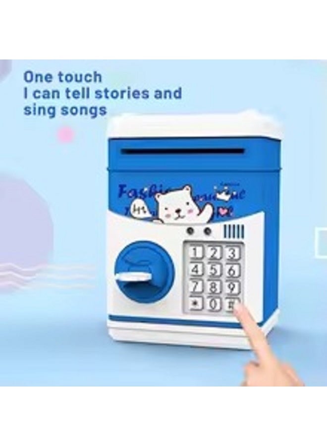 حصالة رقمية بكلمة مرور للأطفال للنقود الورقية والعملات المعدنية على شكل صراف آلي ، هدايا عيد ميلاد للأطفال  (أزرق) - Image 2
