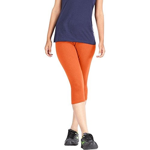 FeelBlue Premium Women's Cotton Stretchable Slim Fit Casual/Gym/Sports 3/4th Capri, Free Size, Black-White-Rani-Gajri-Orange - Pack of 5 - Image 5