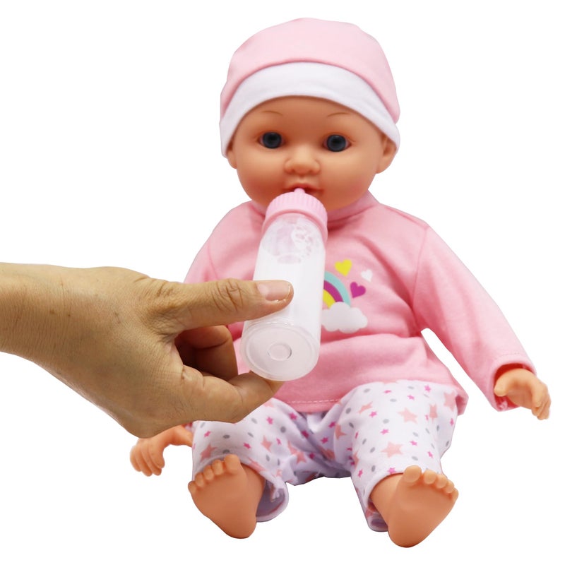 DREAM COLLECTION: 14" Twins Baby Doll Set - Grey & Pink, Rainbow & Star Designs, 2 Doll Set, Plush Unicorn, Pacifier, Bib, Magic Bottle, Bibs, Kids 2+ - Image 3