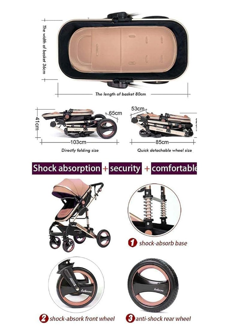 MONOGUE 3 in 1 Infant Baby Stroller with Reversible Seat and Adjustable Canopy - Image 2