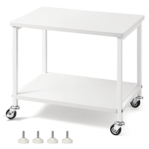 BTY Under Desk Printer Stand 2 Tier White Printer Stand with Storage Shelf Small Printer Table with Rolling Wheels for Office Home Scanner Printer (White) - Image 1