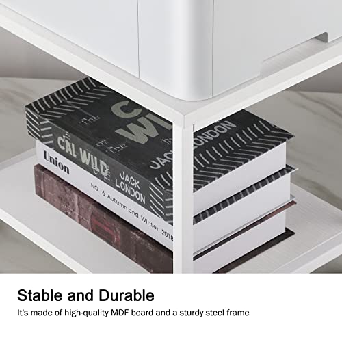 BTY Under Desk Printer Stand 2 Tier White Printer Stand with Storage Shelf Small Printer Table with Rolling Wheels for Office Home Scanner Printer (White) - Image 3