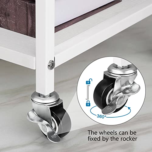 BTY Under Desk Printer Stand 2 Tier White Printer Stand with Storage Shelf Small Printer Table with Rolling Wheels for Office Home Scanner Printer (White) - Image 4