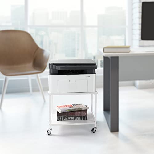 BTY Under Desk Printer Stand 2 Tier White Printer Stand with Storage Shelf Small Printer Table with Rolling Wheels for Office Home Scanner Printer (White) - Image 5